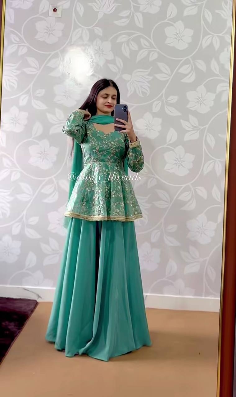 Regal Sea Green Flared Wedding Suit